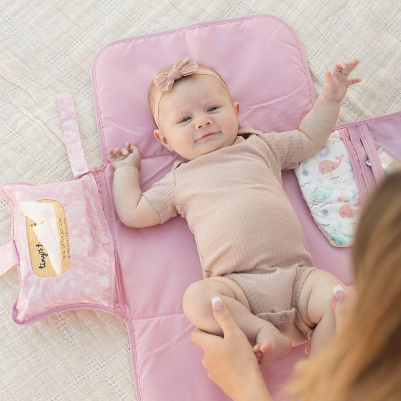 Tiny Twinkle Portable Diaper Changing Pad | Waterproof, Wipeable & Compact Baby Changing Pad for Travel | Smart Wipes Pocket & Organized Storage| Newborn Shower Gift (Toile) - Image 3